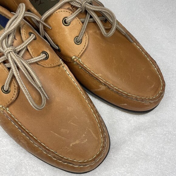 Sperry Men\'s Leeward 2 Eye Boat Shoes Classic Leather Slip On Brown Tan Size 14 main image 6